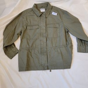 Old Navy Utility Jacket Women's Large Cotton Twill Full Zip Olive NWT